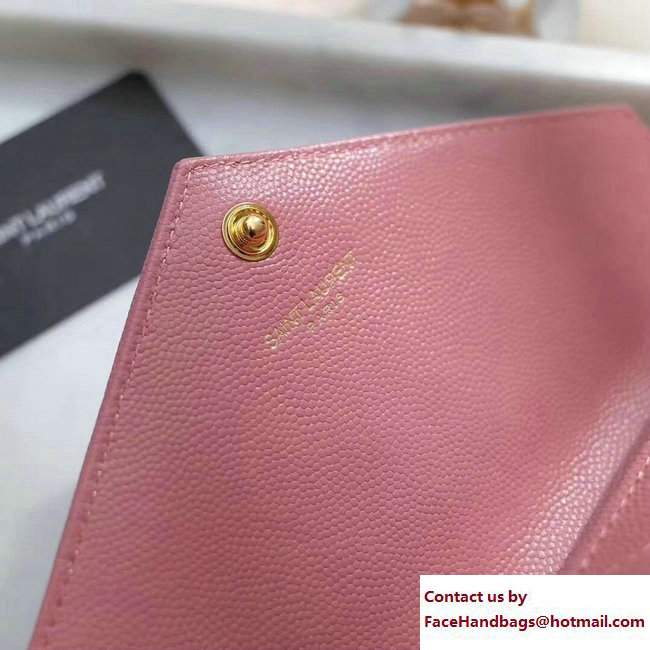 Saint Laurent Grained Leather Large Monogram Flap Wallet 372264 Pink