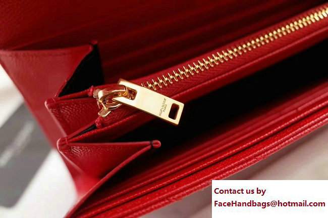 Saint Laurent Grained Leather Large Monogram Flap Wallet 372264 Red