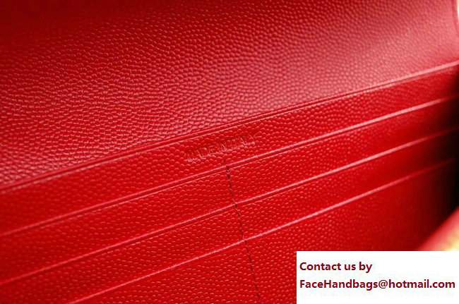 Saint Laurent Grained Leather Large Monogram Flap Wallet 372264 Red