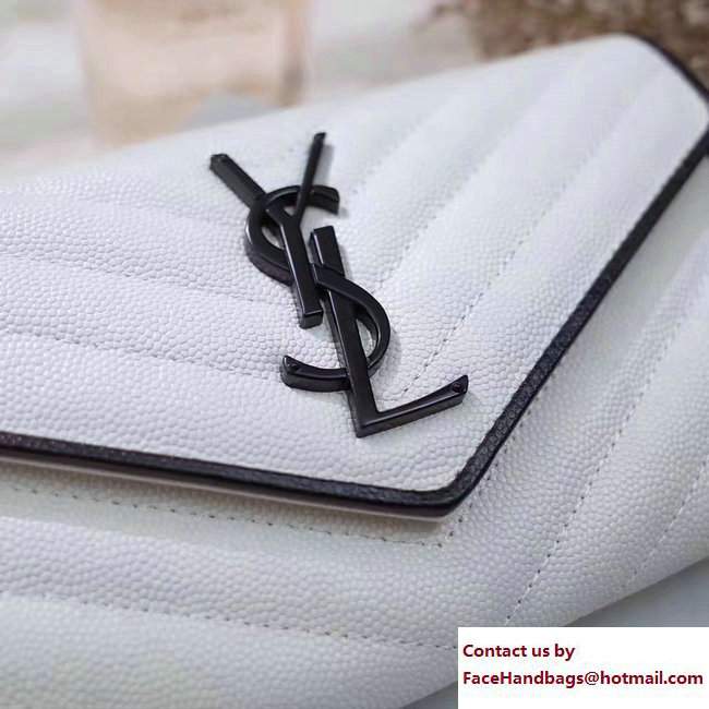 Saint Laurent Grained Leather Large Monogram Flap Wallet 372264 White/Black with Black Hardware