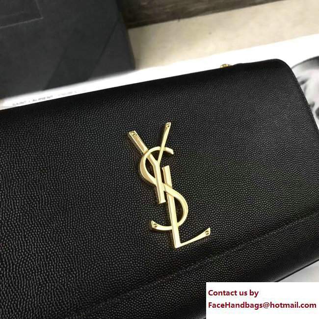 Saint Laurent Grained Leather Medium Monogram Satchel Chain Shoulder Bag 354021 Black/Gold - Click Image to Close