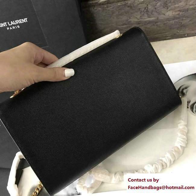 Saint Laurent Grained Leather Medium Monogram Satchel Chain Shoulder Bag 354021 Black/Gold - Click Image to Close
