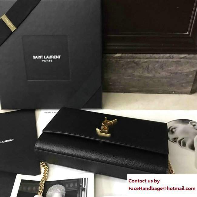 Saint Laurent Grained Leather Medium Monogram Satchel Chain Shoulder Bag 354021 Black/Gold