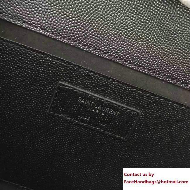 Saint Laurent Grained Leather Medium Monogram Satchel Chain Shoulder Bag 354021 Black/Silver - Click Image to Close