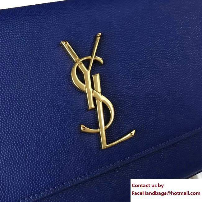 Saint Laurent Grained Leather Medium Monogram Satchel Chain Shoulder Bag 354021 Blue - Click Image to Close