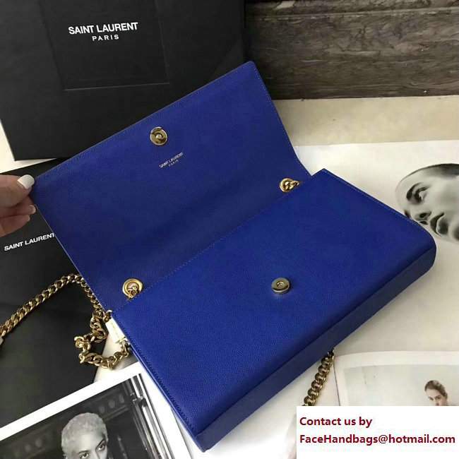 Saint Laurent Grained Leather Medium Monogram Satchel Chain Shoulder Bag 354021 Blue - Click Image to Close