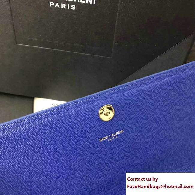 Saint Laurent Grained Leather Medium Monogram Satchel Chain Shoulder Bag 354021 Blue
