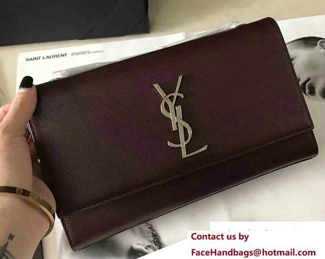 Saint Laurent Grained Leather Medium Monogram Satchel Chain Shoulder Bag 354021 Burgundy - Click Image to Close