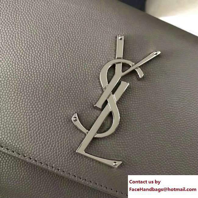 Saint Laurent Grained Leather Medium Monogram Satchel Chain Shoulder Bag 354021 Gray - Click Image to Close