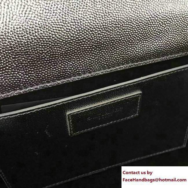 Saint Laurent Grained Leather Medium Monogram Satchel Chain Shoulder Bag 354021 Silver/Gold - Click Image to Close