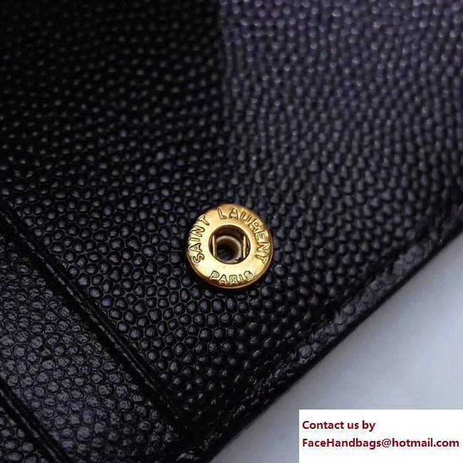 Saint Laurent Grained Leather Monogram Compact Zip Around Wallet 403723 Black/Gold