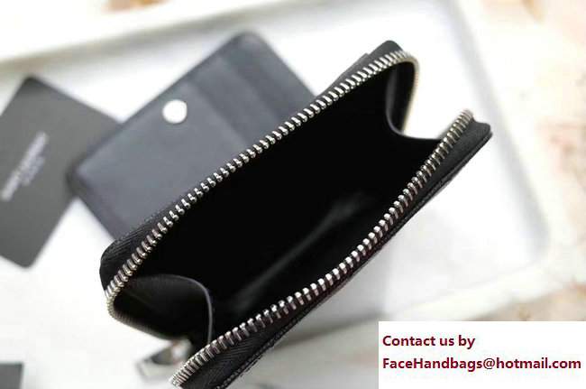 Saint Laurent Grained Leather Monogram Compact Zip Around Wallet 403723 Black/Silver