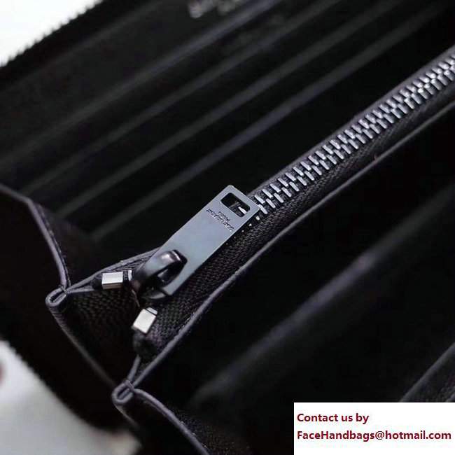 Saint Laurent Grained Leather Monogram Zip Around Wallet 358094 Black/White with Black Hardware
