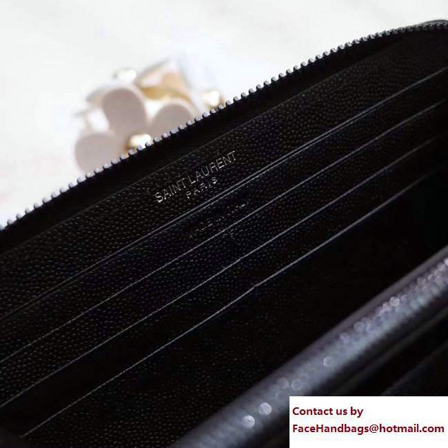 Saint Laurent Grained Leather Monogram Zip Around Wallet 358094 Black/White with Black Hardware