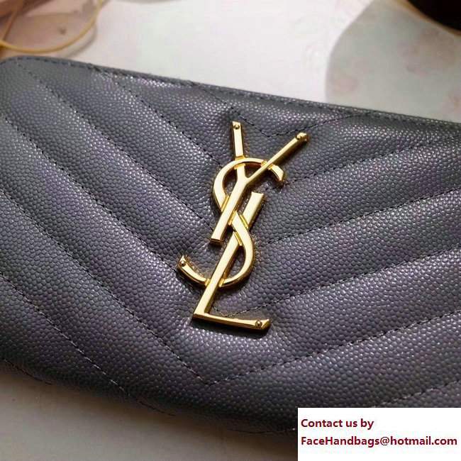 Saint Laurent Grained Leather Monogram Zip Around Wallet 358094 Gray - Click Image to Close