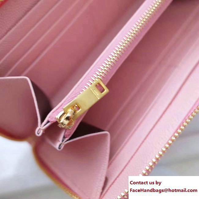 Saint Laurent Grained Leather Monogram Zip Around Wallet 358094 Light Pink - Click Image to Close