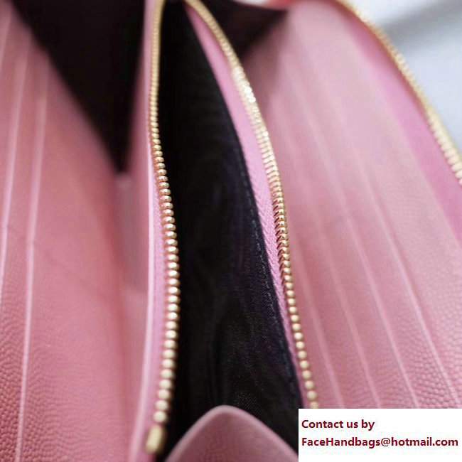 Saint Laurent Grained Leather Monogram Zip Around Wallet 358094 Light Pink