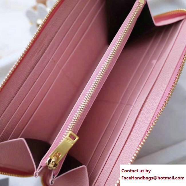 Saint Laurent Grained Leather Monogram Zip Around Wallet 358094 Light Pink - Click Image to Close