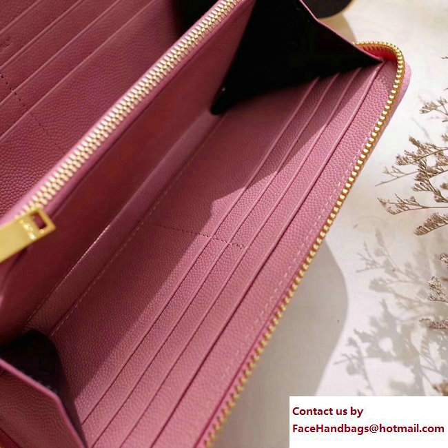 Saint Laurent Grained Leather Monogram Zip Around Wallet 358094 Pink