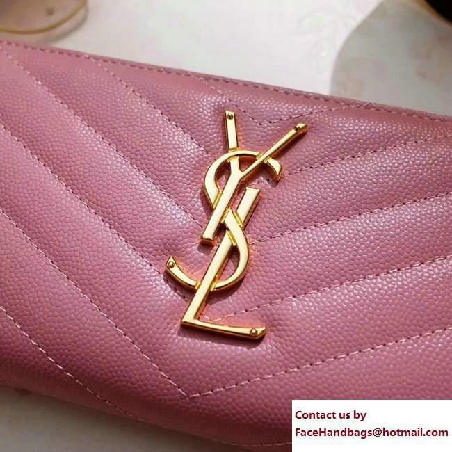 Saint Laurent Grained Leather Monogram Zip Around Wallet 358094 Pink - Click Image to Close