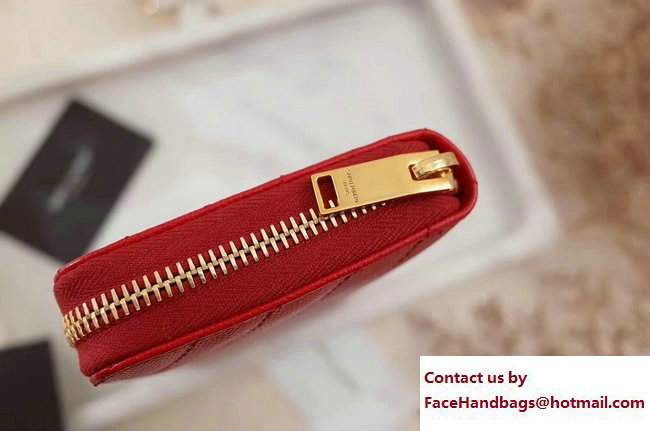 Saint Laurent Grained Leather Monogram Zip Around Wallet 358094 Red - Click Image to Close