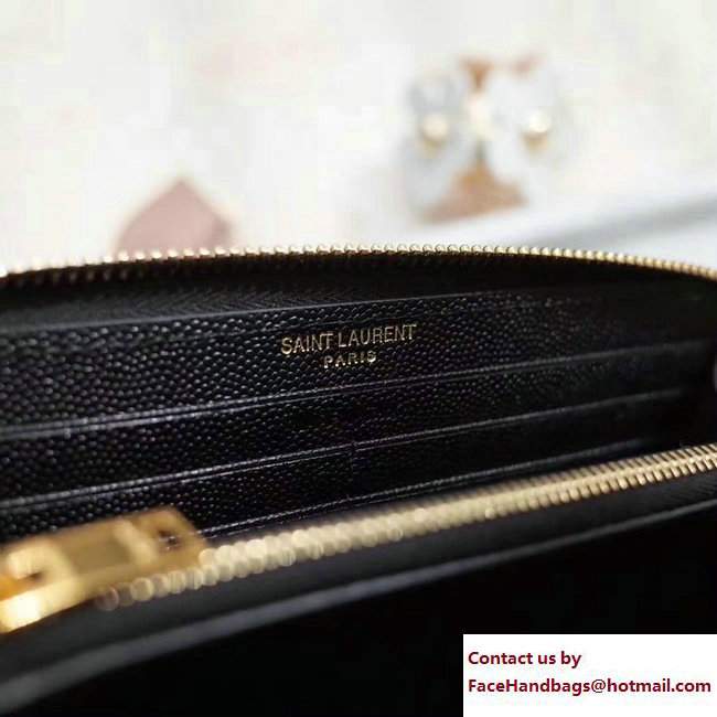Saint Laurent Grained Leather Zip Around Wallet 370776 Black/Gold