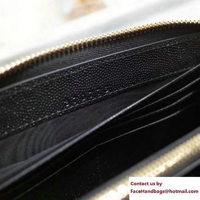 Saint Laurent Grained Leather Zip Around Wallet 370776 Black/Gold - Click Image to Close