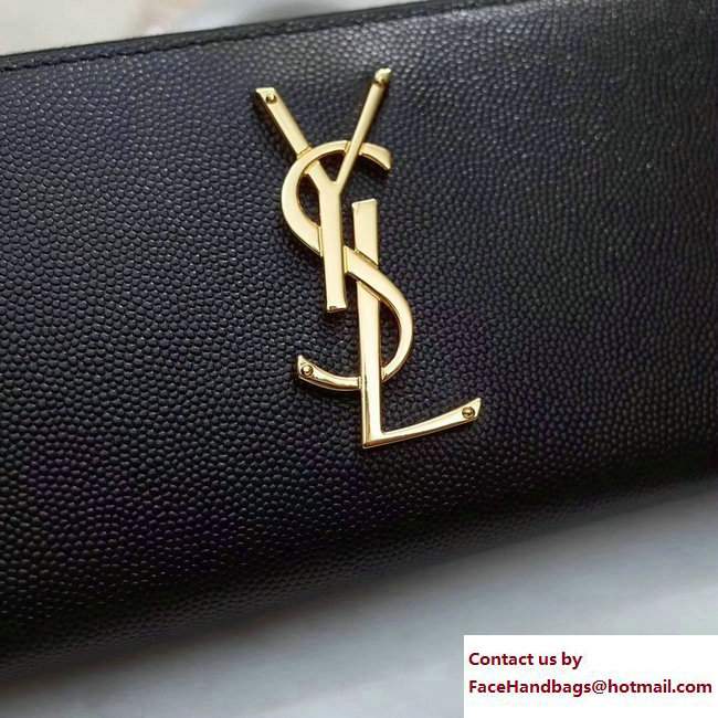 Saint Laurent Grained Leather Zip Around Wallet 370776 Black/Gold - Click Image to Close