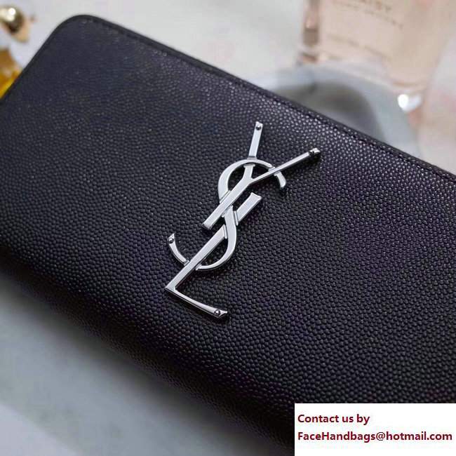 Saint Laurent Grained Leather Zip Around Wallet 370776 Black/Silver