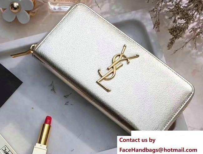 Saint Laurent Grained Leather Zip Around Wallet 370776 Glitter Light Gold - Click Image to Close