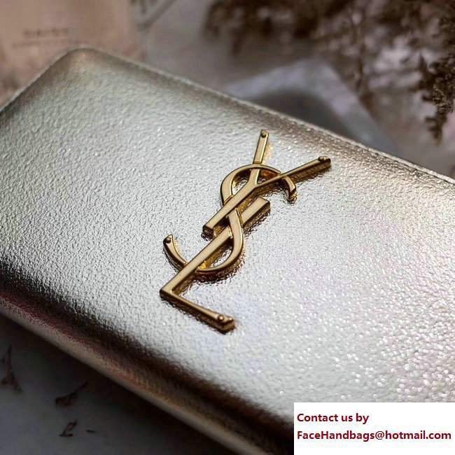 Saint Laurent Grained Leather Zip Around Wallet 370776 Glitter Light Gold - Click Image to Close
