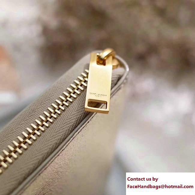 Saint Laurent Grained Leather Zip Around Wallet 370776 Glitter Light Gold