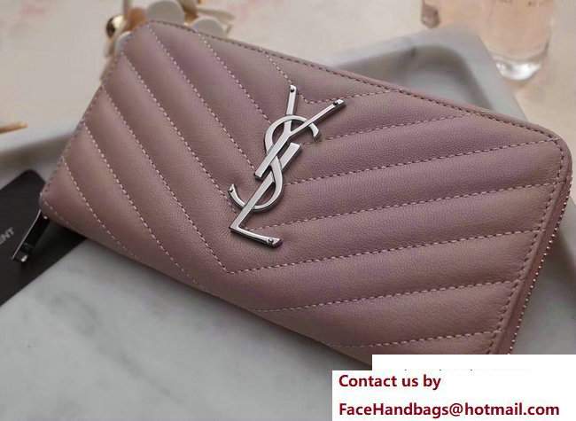 Saint Laurent Monogram Zip Around Wallet 358094 Light Pink