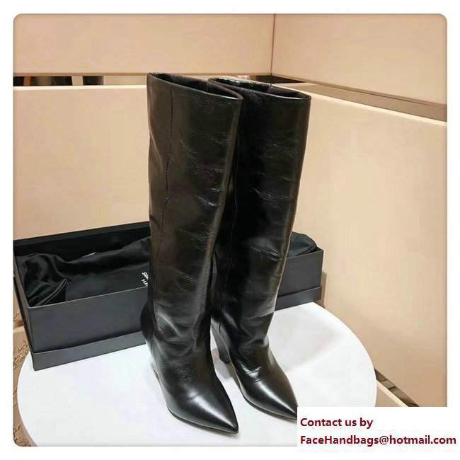 Saint Laurent Niki 85 Boots In Moroder Cracked Shiny Leather 4928100 Black 2017 - Click Image to Close