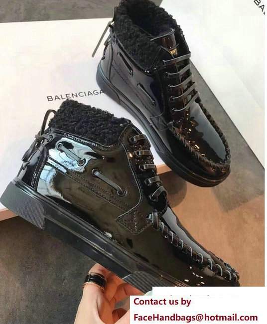Saint Laurent Shearling Big Stitch Sneakers Patent Black 2017