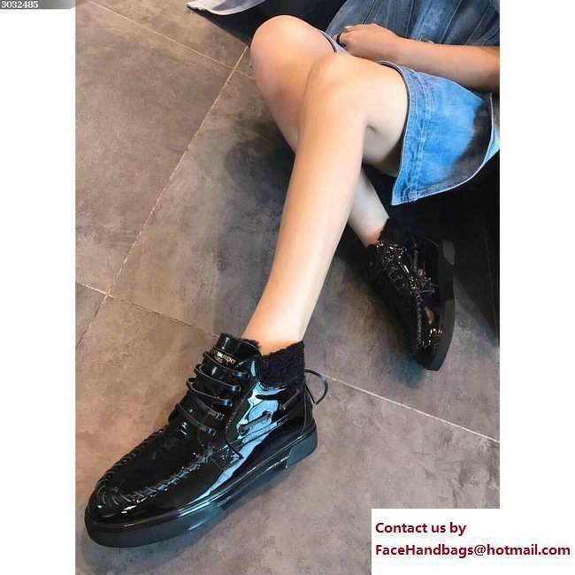 Saint Laurent Shearling Big Stitch Sneakers Patent Black 2017 - Click Image to Close
