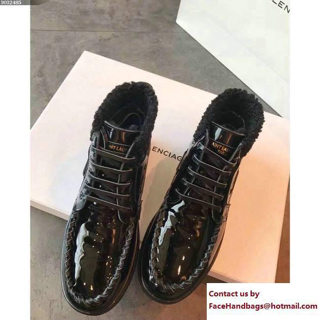 Saint Laurent Shearling Big Stitch Sneakers Patent Black 2017 - Click Image to Close