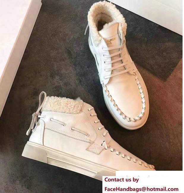 Saint Laurent Shearling Big Stitch Sneakers White 2017