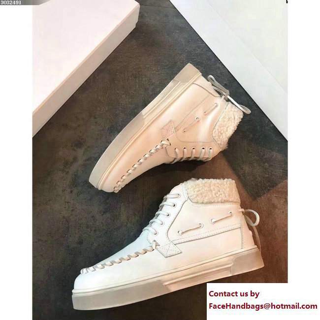 Saint Laurent Shearling Big Stitch Sneakers White 2017