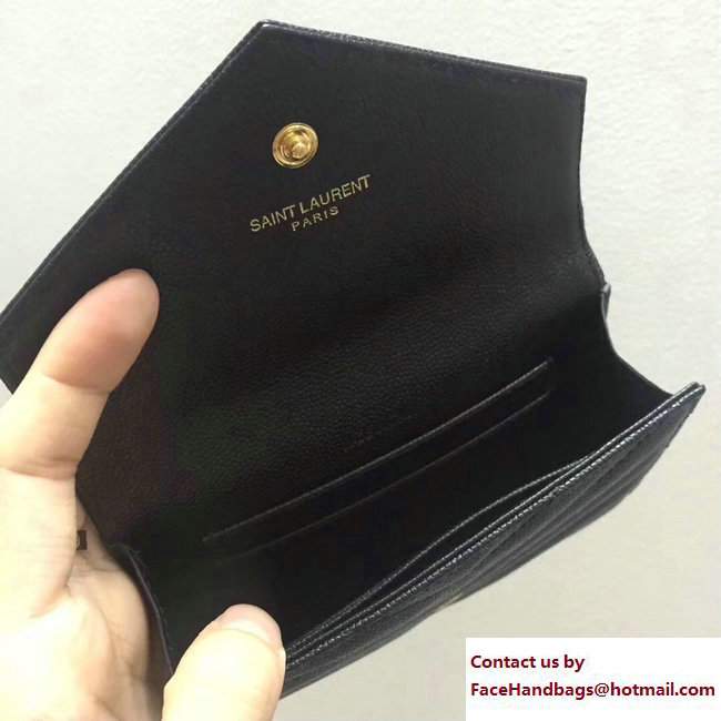 Saint Laurent Small Monogram Envelope Wallet 414404 Grained Leather Black/Gold - Click Image to Close