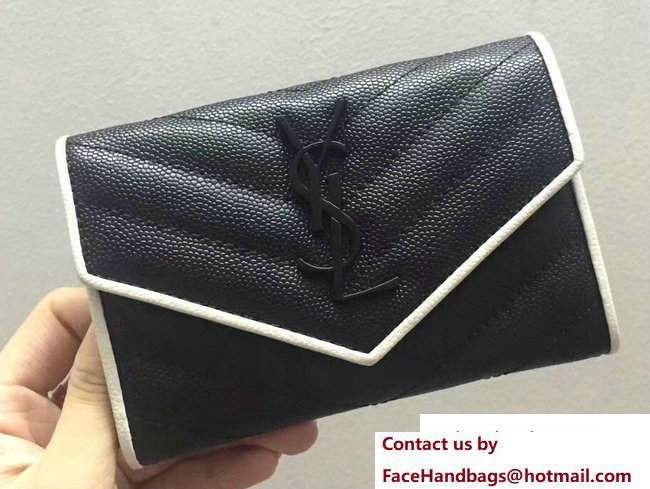 Saint Laurent Small Monogram Envelope Wallet 414404 Grained Leather Black/White with Black Hardware - Click Image to Close