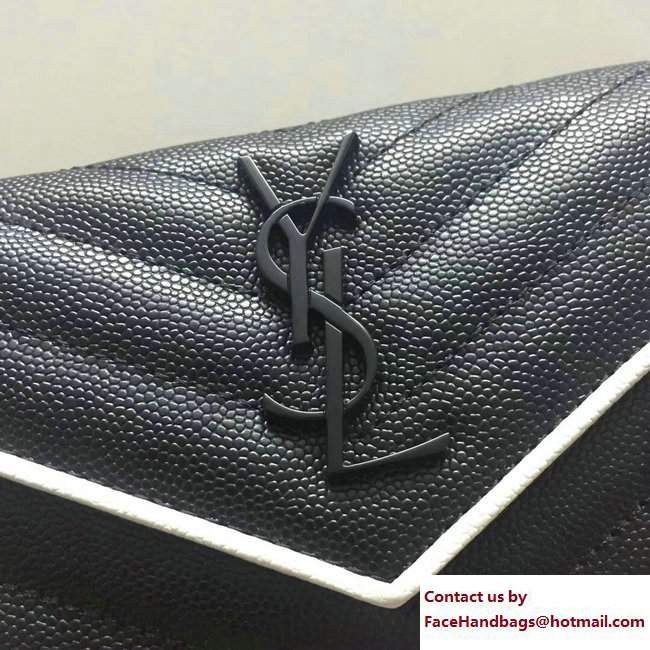 Saint Laurent Small Monogram Envelope Wallet 414404 Grained Leather Black/White with Black Hardware - Click Image to Close
