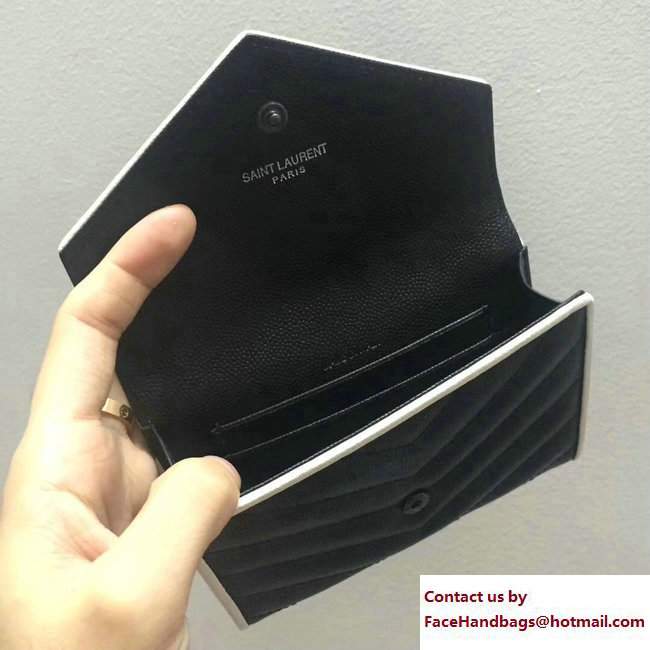 Saint Laurent Small Monogram Envelope Wallet 414404 Grained Leather Black/White with Black Hardware
