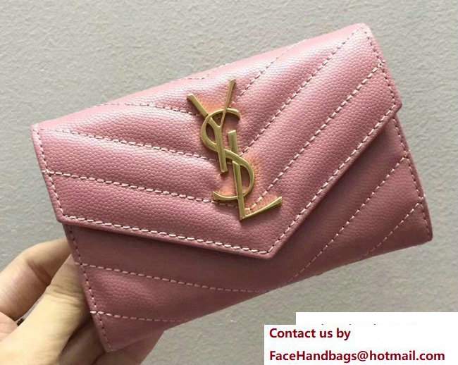 Saint Laurent Small Monogram Envelope Wallet 414404 Grained Leather Light Pink - Click Image to Close