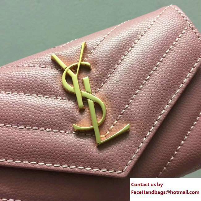 Saint Laurent Small Monogram Envelope Wallet 414404 Grained Leather Light Pink