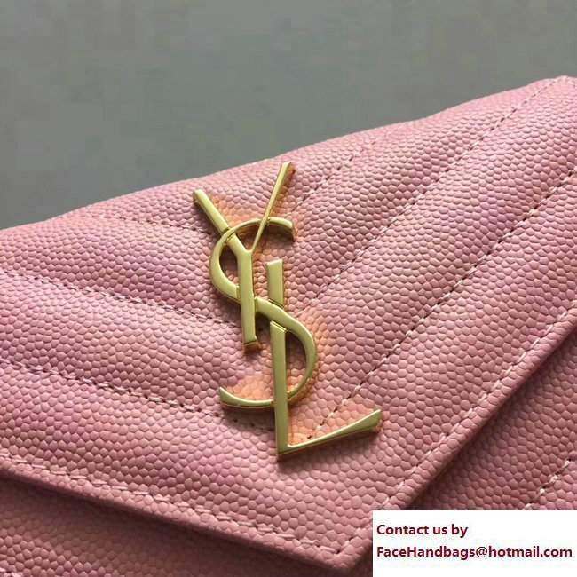 Saint Laurent Small Monogram Envelope Wallet 414404 Grained Leather Pink