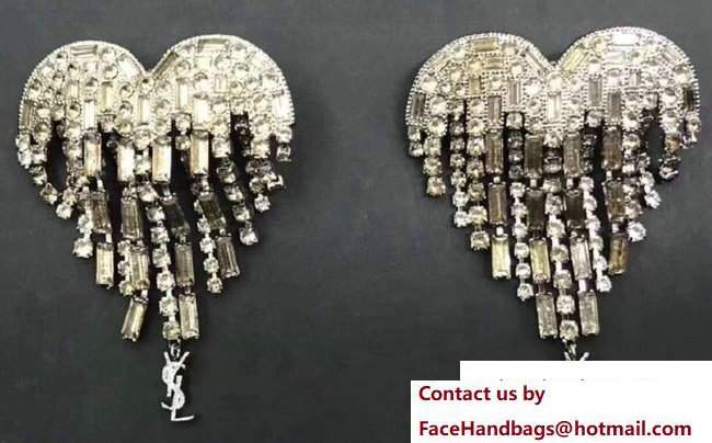 Saint Laurent Smoking Shooting Heart Earrings In Brass And White Crystals 491144 - Click Image to Close
