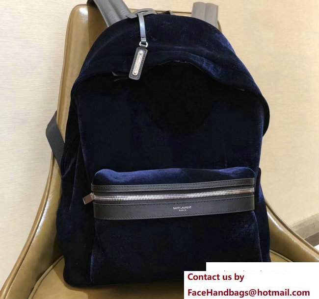 Saint Laurent Velvet Backpack Bag Dark Blue - Click Image to Close