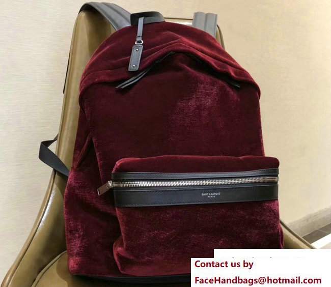 Saint Laurent Velvet Backpack Bag Dark Red