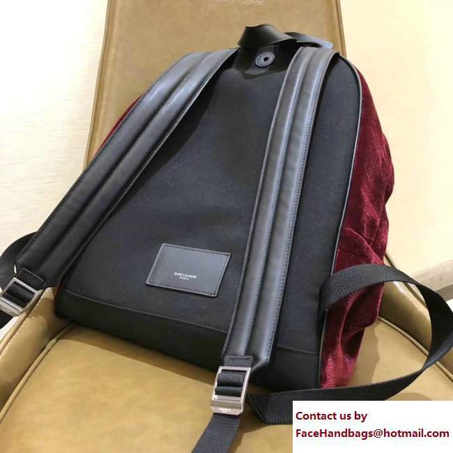 Saint Laurent Velvet Backpack Bag Dark Red - Click Image to Close